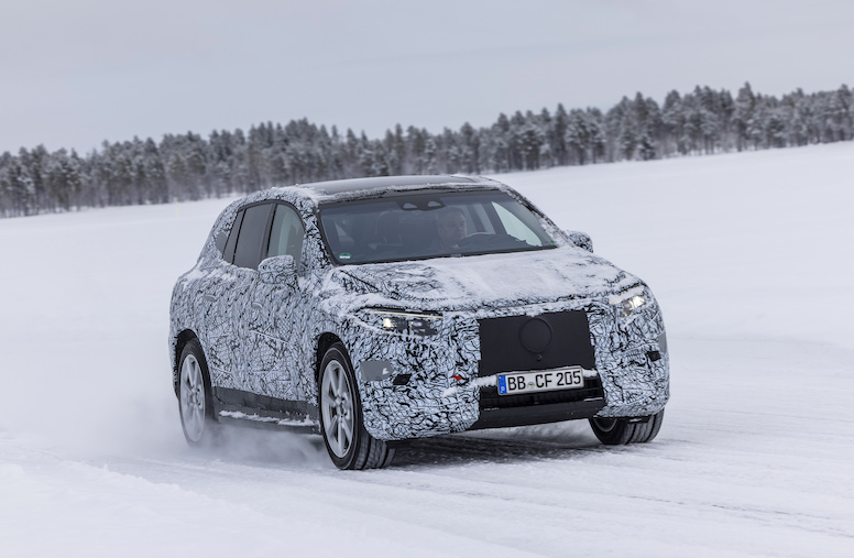 Mercedes EQS SUV  disguised prototype in snow, winter testing
